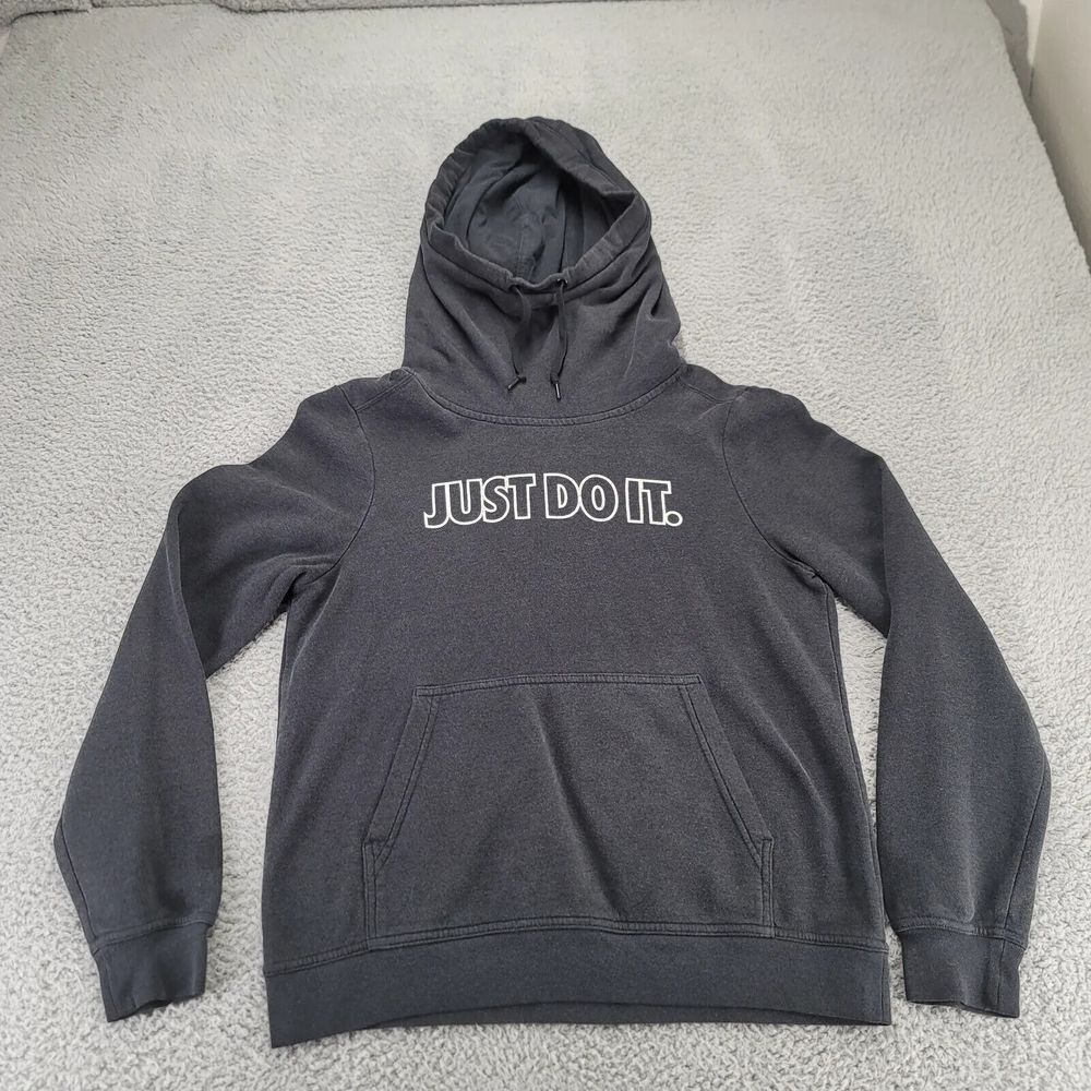 Nike Hoodie Womens Small Black Funnel Neck Just Do It Spellout Long Sleeve